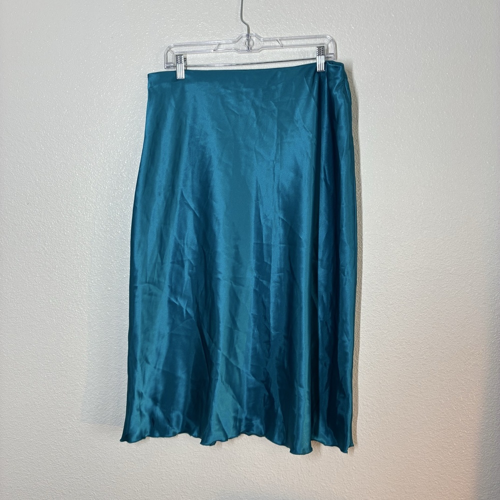 Nicole Miller Skirt Womens XL Blue Satin A-Line Bias Cut Midi Made USA
